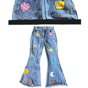 RARE Vintage Handmade Elvis Patchwork Bell Bottom Flared Jeans Fanmade